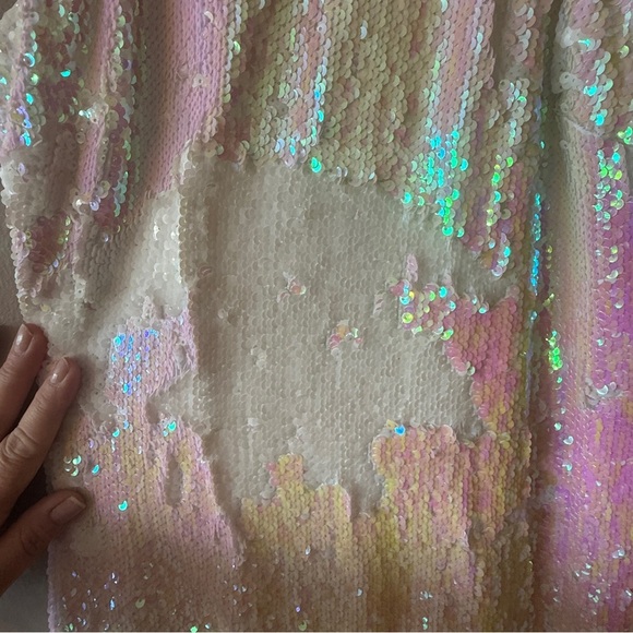 Women's M Dress the Population Iridescent White Sequin Halter Mini Dress - Picture 5 of 8